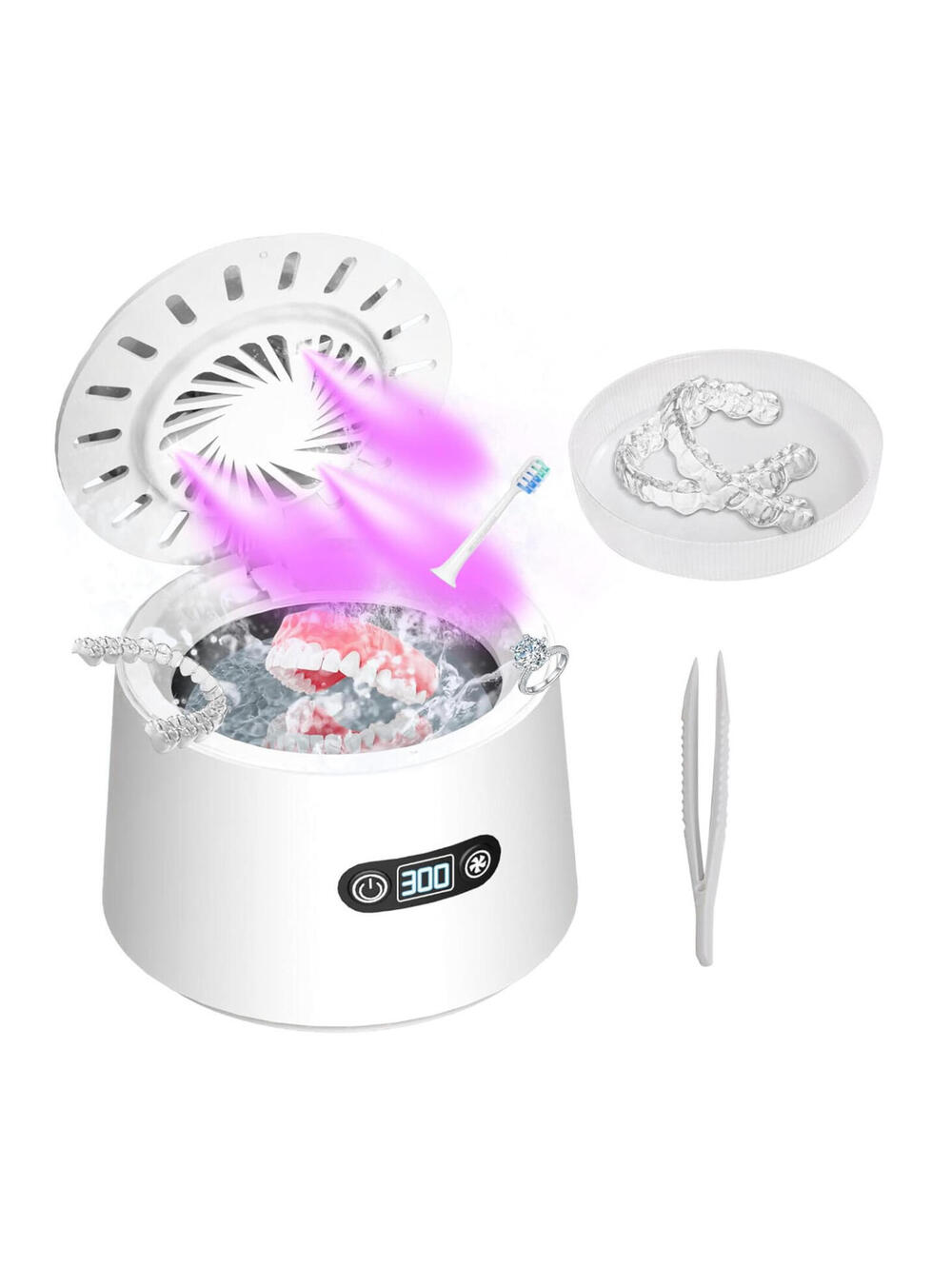 (RC) Ultrasonic Cleaner Machine Jewelry Retainers Aligners Dentures Portable Pro